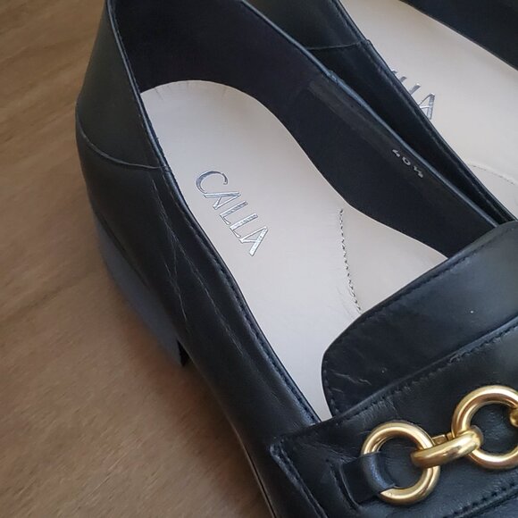 Black Loafers with Gold Chain Detail and Low Heel - Picture 8 of 8